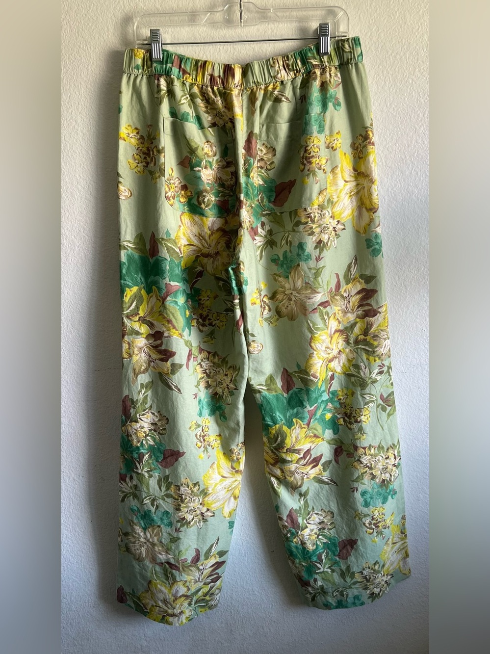 TALBOTS WIDE LEG WASHED LINEN PANTS - DYNAMIC FLORAL Green M NWT - Picture 6 of 11